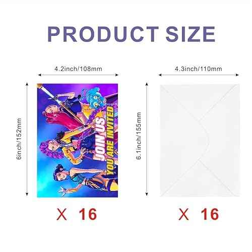 16pcs Demon Movie Hunters Birthday lnvitation Cards Gift Cards with Envelopes for Demon Movie Hunters Theme Party Supplies