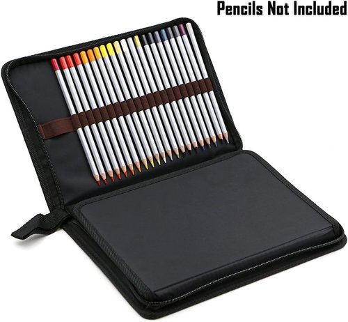 BTSKY® Portable Canvas Pencil Case - Super Large 72 Slot Zippered Pouch for Watercolor Pencils | Black