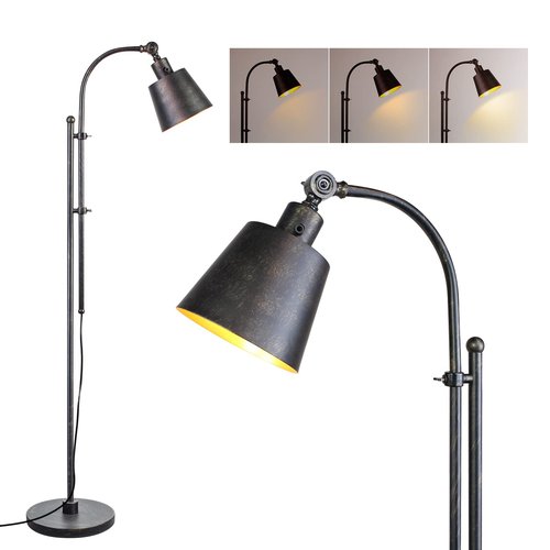 Floor Lamp, Industrial Floor Lamps for Living Rooms & Bedrooms - Rustic Farmhouse Reading Lamp Standing, Adjustable Metal Heads Indoor Task Lighting for Living Room Office Home Décor (Rustic Black)