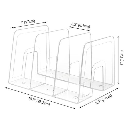 Lunmore Clear Desktop Book Organizer, Creative Book Stand, Divider Bookshelf for Home School and Office, Non-Acrylic Stand Bookshelves (3 Sections), Transparent, Pack of 2