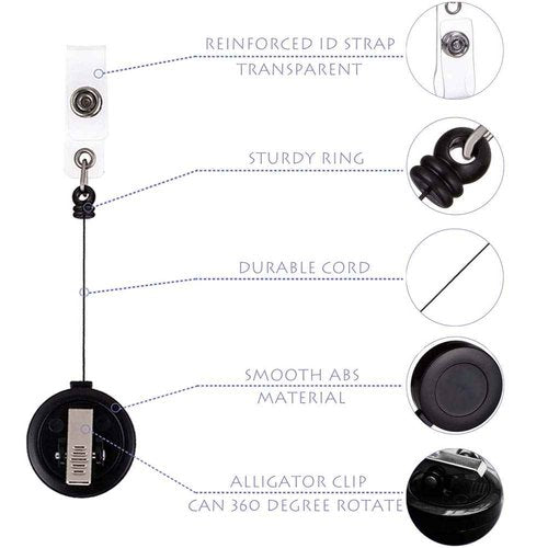 QREEL - 100 Pack - Retractable ID Name Badge Holder Reels with Swivel Alligator Clip (Black, 100 Pack)
