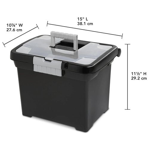File Organizer and Portable File Box - 15 Inch Letter Size Plastic Storage Box, Expandable File Folder for Office/Home (Black)
