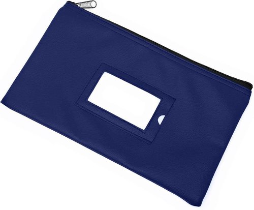 Money Bank Deposit Bag with Zipper | 11x6 inch | Navy blue | Durable Leatherette Money Cash Coin Check Wallet Pouch for Men & Women with Framed ID Window and Blank Card | by GIDABRAND (10)