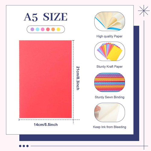 Fullhawl 48 Pcs Colorful Blank Notebook and 6-in-1 Multicolor Ballpoint Pen Set 5. 5 x 8. 3 in Blank Unlined Journals A5 Plain Paper Sketchbooks Retractable Pens for School Office Supplies Gift