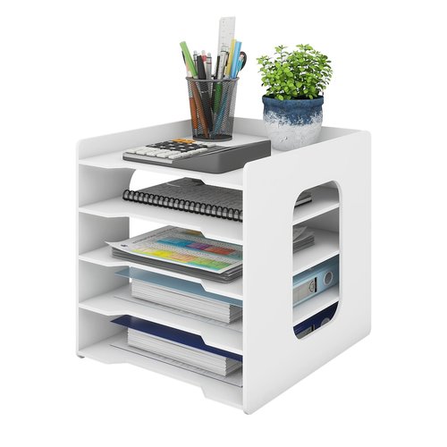 Natwind 5 Tiers Paper Organizer for Desk Desktop White File Holder Office Desk Organizer Mail Letter Tray & Paper Sorter Document Notebooks Storage Rack for Home Office School Classroom