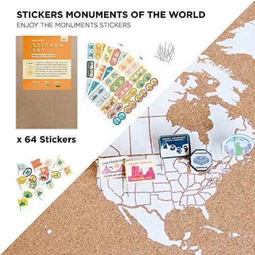 Push Pin Travel Map Kit Includes: Cork World Travel Map, World Flags, Monument and Food Stickers, for Travelers (White, L (17.7 x 23.6 inches)) (White, Puzzle XL Premium)