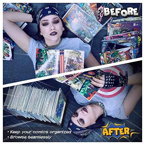 Patented Comic Book Storage Holder ? Wooden & Acrylic Display Box/Case for Collectors ? Organizer for Comics, Magazines & Books ? Holds 150 Issues, 14.5x8 in (Black)