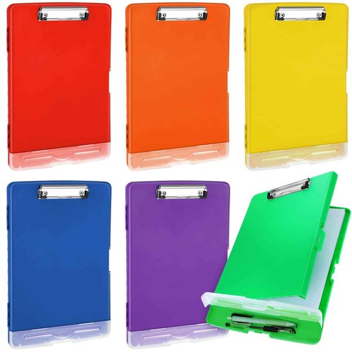 Crtiin 6 Pcs Plastic Clipboard with Storage Colored A4 Nursing Holder Heavy Duty Waterproof Storage Clipboard Folder for Office School Nurses Teacher Essentials (Bright Color)