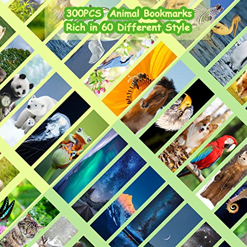 300PCS Animal Bookmarks Set - 60 Double-Sided Wildlife Bookmarks for Kids & Students (Variation: 300 Animals)