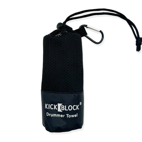 KickBlock Drummer Towel - Quick Dry Towel for Musicians - Attaches to Drum Kit - Sweat Absorbing Hand Towel - Drum Set Accessory & Gift (Black)