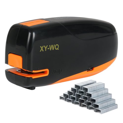 XY-WQ Mini Automatic Electric Stapler - 15 Sheet Capacity and AC Adapter - Electric Stapler, Jam Free, Small Cute Compact Travel Size for Students & Office (Black)
