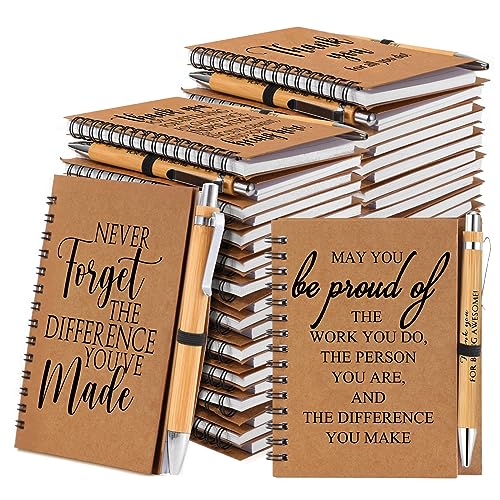 Honoson 30 Sets Spiral Notebooks Sets Employee Appreciation Gifts Bulk Inspirational Journals with Retractable Bamboo Pens Encouragement Notepad Thank You Gifts for Staff Teacher Coworker