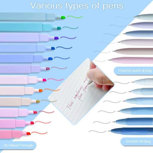 J6&H6 Bible Journaling Kit - 170Pcs Complete Study Supplies with Foldable Pencil Case & 12 Pastel Highlighters | Blue