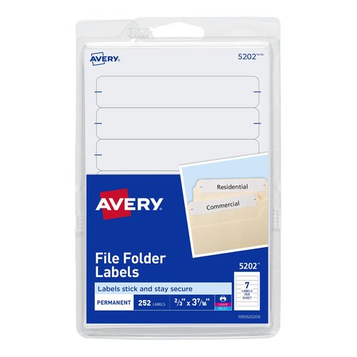 Avery File Folder Labels on 4" x 6" Sheets, Permanent Adhesive, White, 2/3" x 3-7/16", 4,536 Labels, Pack of 18 (5202)