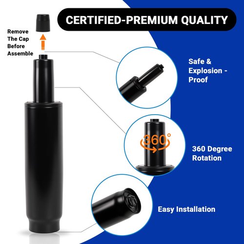 2.4" Office Chair Cylinder Replacement - Heavy Duty 1000lbs Class 4 Hydraulic Lift with Silent 360° Rotation, Universal Fit for Sinking Desk/Gaming Chairs