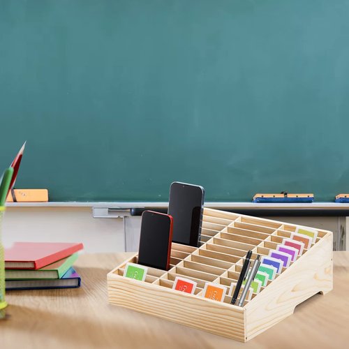 Lawei 36-Grid Wooden Cell Phone Holder, Multifunctional Desktop Organizer Storage Box for Classroom, Office, Meeting Room, Phone Rack Display