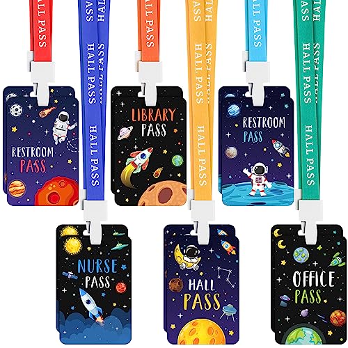 Pasimy Galaxy Space Hall Passes with Lanyards - 12 Pack Classroom ID Badges