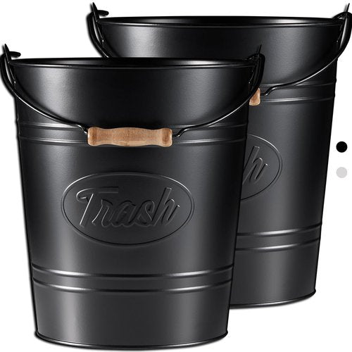 Pack 2, Rustic Farmhouse Bathroom Trash Can, Modern Country Style Galvanized Farm Metal Kitchen Trash Bucket, Large Vintage Waste Basket, Industrial Chic Bucket Garbage Can Bin, Western Garbage Pail
