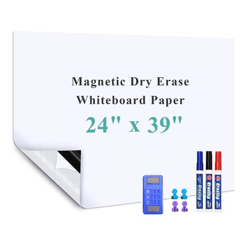 Warasee Magnetic Dry Erase Whiteboard Sticker, 24" x 39" Stick on Whiteboard for Wall, Dry Erase Board Peel and Stick for Kids, Office, Home, with Marker, Eraser and Magnets (Adhesive Backing)