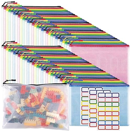 60pcs Large A4 Mesh Zipper Pouch File Bags YOPCDJ Reusable Zippered Pouches for Organizing Classroom, Board Game Storage, Puzzle Bags