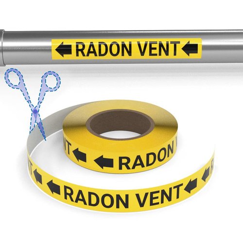 Creative Safety Supply Radon Vent (Yellow) SSINLINE Pipe Marking Roll - 2" x100' - Pipes 2.5" - 7.9" O.D. Arrows Left