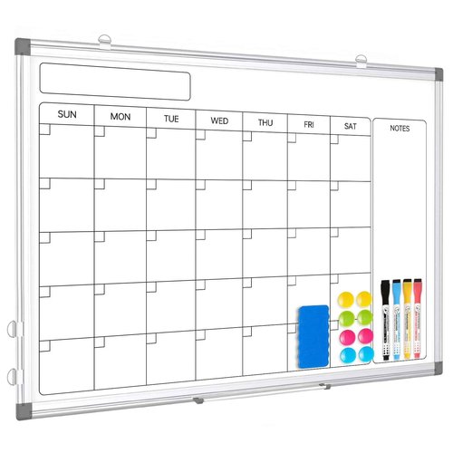 Monthly Calendar Dry Erase Whiteboard for Wall, 30" x 20" Double-Sided Large Calendar White Board, Magnetic Portable Hanging Board for Office, Home, School