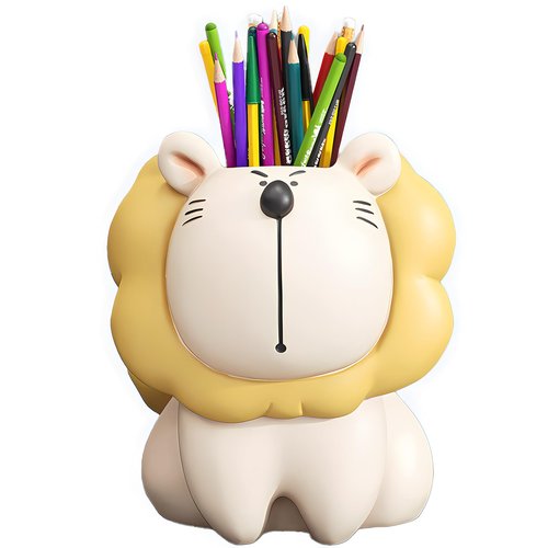 ZKSYLSM Lion Pencil Holder for Desk, Cute Pen Cup Organizer - Resin Animal Pen Holder, Desk Decor for Office Home Classroom, 3.1x4.3x4 Inch, Beige Yellow