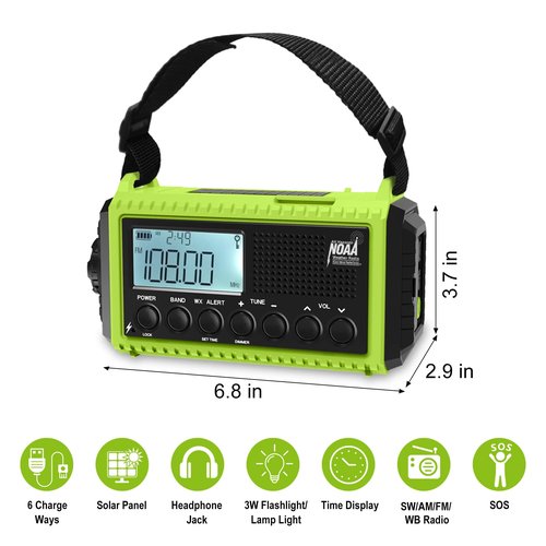 Raynic Emergency Weather Radio, 5000mAh/18500mWh Weather Radio, Portable Solar Hand Crank Radio with AM/FM/SW/NOAA, Cell Phone Charger, Headphone Jack, Flashlight and SOS Siren