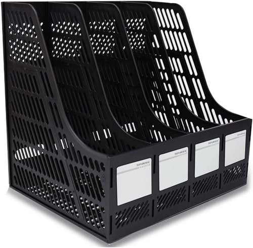 SAYEEC Desktop Magazine Holder - 4-Compartment Vertical File Organizer for Home & Office - Black
