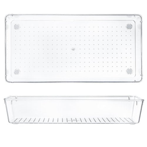 Kingrol 6 Pack 12 x 6 x 2 Inch Clear Drawer Organizer Trays, Desk Drawer Divider Storage Bins, Storage Box Set for Utensils Junks Vanities Makeups Jewelry Office Craft Supplies