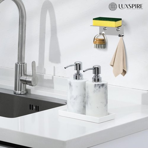 Luxspire Bathroom Vanity Tray - Mini Soap Dispenser & Ceramic Perfume Dish | White Trinket Holder