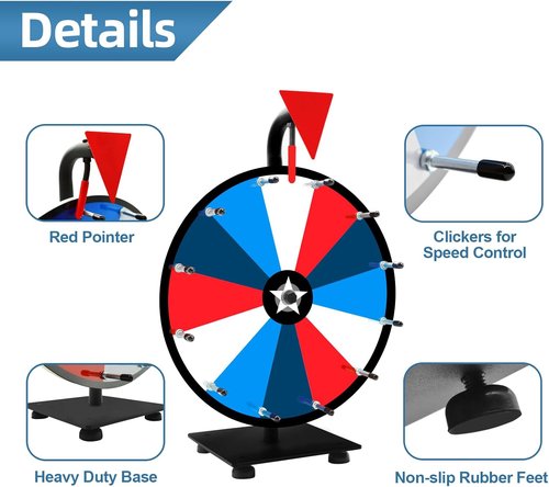 Skiennix 12 Inch Prize Wheel - Heavy Duty Spinning Game Wheel with 12 Color Slots & Stand
