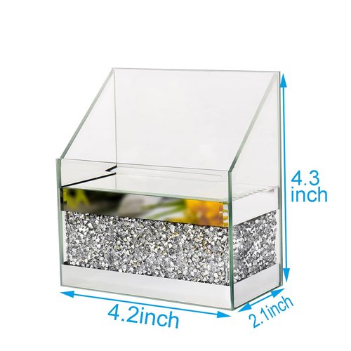 TACIDON 2 Pieces Mirrored Business Card Holder for Desk, Modern Crushed Diamond Glass Business Card Display Stand, Business Card Organizer for Office Home Desktop (Silver)
