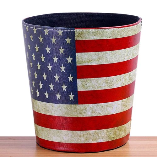 DreamsEden Vintage Leather Trash Can - Retro Waste Toillet Paper Bin Basket for Bathroom Bedroom Office (American Flag)