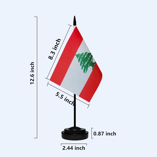 Lebanon Lebanese Small Mini Desk Flag Set Miniature Lebanon Lebanese Table Office Flag with 13" Black Pole, Black Base, Miniature Lebanon Deluxe Desktop Flag(2 Pack)