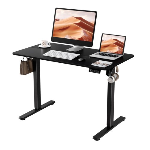 ERGOMAKER Electric Standing Desk, 43.3" x 23.6" Height Adjustable Sit Stand Desk with Splice Board for Home Office, Computer Desk Memory Preset (Black Frame, Black Desktop)