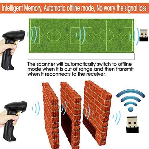 TEEMI Wireless Barcode Scanner Handheld Automatic 1D Laser Rechargeable Bar Code Reader USB Plug and Play with 2.4G Receiver for Windows PC Mac OS Linux (No Stand)