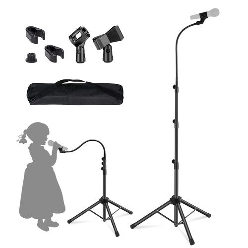 Microphone Stand Boom Mic Stand-Kangziliang Mike Stand Gooseneck Microphone Stand Tripod Adjustable Height 3'- 6' with Mic Clips and 3/8" - 5/8" Adapter for Singing,Most Mics