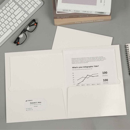 Litpoetic Two-Pocket Folders, White Glossy Laminated Paper Folder, Letter Size, Holds 100 Sheets, Box of 125