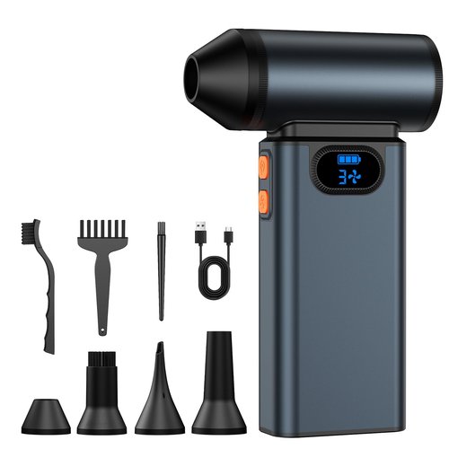Metal Electric Compressed Air Duster, 300000RPM High Speed Rechargeable Air Blower&Pump for Leaf Blower with Digital Display, 4-Speed Modes-Brushless Motor Mini PC Dust Cleaner with Light(Black)