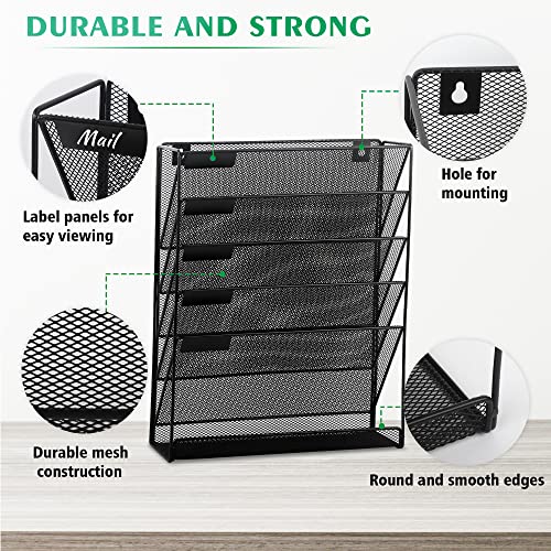 EASEPRES Black 6-Tier Mesh Wall Mount Desk File Organizer for Office & Home