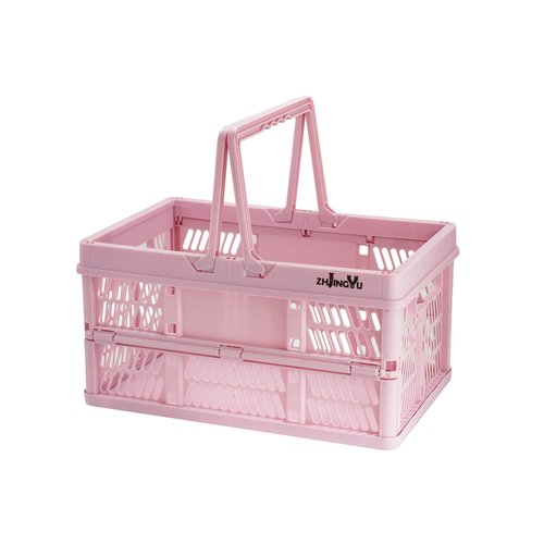 ZHJINGYU crates for storage,plastic baskets for organizing,collapsible shopping basket,20L foldable crate with Handles,Car Milk Dairy storage crate, for Kitchen,Bathroom,Medicine.Garage M,Pink