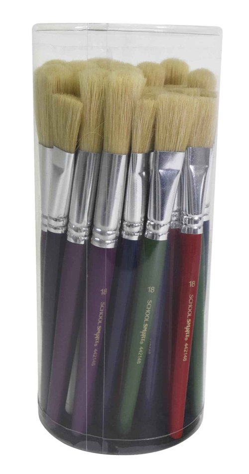 School Smart Stubby Ox Hair Paint Brushes for School and Arts and Crafts Use, Assorted Colors and Sizes, Bulk Set of 36