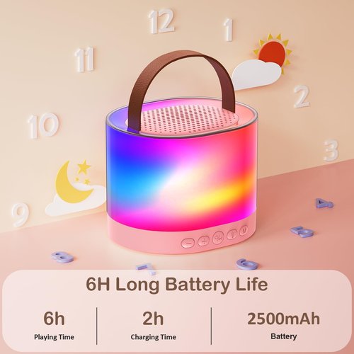 Mini Karaoke Machine for Adults Kids, Portable Bluetooth Karaoke Speaker with 3.5" Full-Range Speaker and Colorful LED Lights, Support USB/TF Card/AUX (Pink-2Mic)