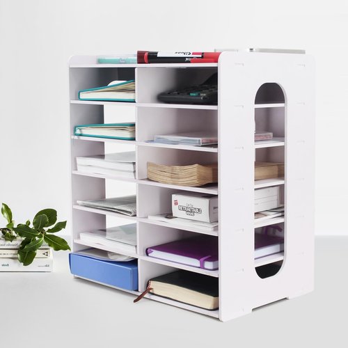 SONGWAY Desktop Mail Sorter Organizer - Small File Organizer for Desk, Desk Bills Storage, 12 Slots Ink Pad and Stamp Pad Storage Rack