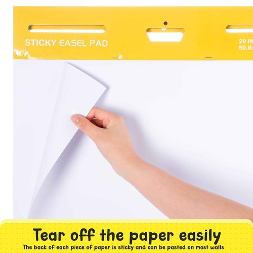 ReliThick 4 Pack Sticky Easel Pad, 20 x 23 Inches Flip Chart Paper for Teachers, White Blank Paper with Yellow Cardboard Backing, 20 Sheets Per Pad for Drawing Sketching for Office School Classroom