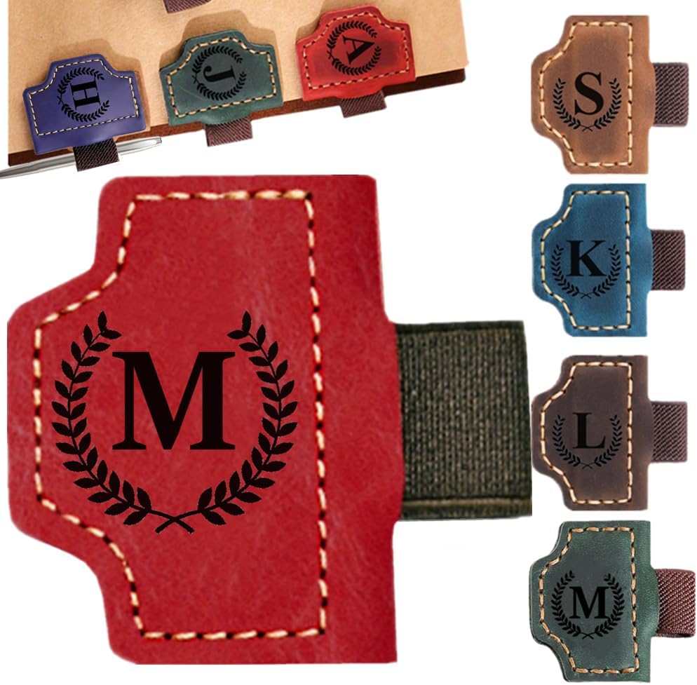 Skiennix Custom Leather Bookmark with Pen Holder - Personalized Magnetic Book Marker for Men & Women | Red, M