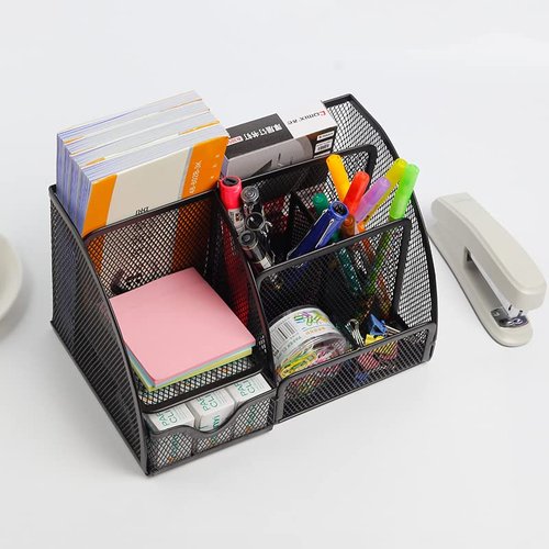 Jaugufiy Metal Mesh Stationery Organizer Pen/Pencil Holder - Black