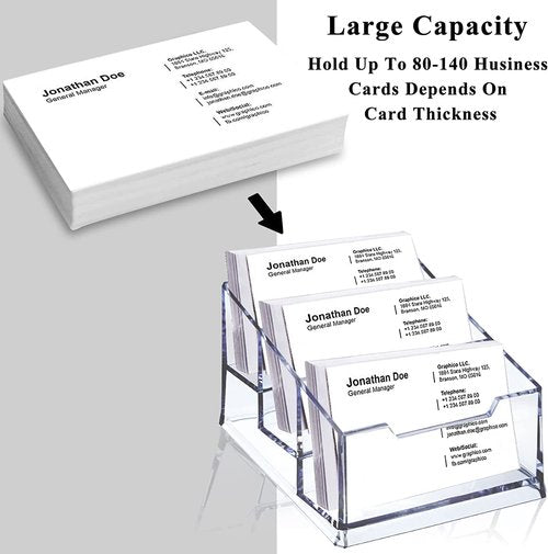 3 Pack Clear Acrylic Business Card Holder,3 Tier Premium Acrylic Clear Business Card Holder Stand for Desk Fits 150 Business Cards