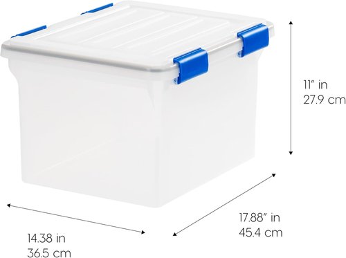 IRIS USA File Box - WeatherPro Document Organizer | Water Resistant, Stackable, Clear/Blue - 32 Qt, 3 Pack